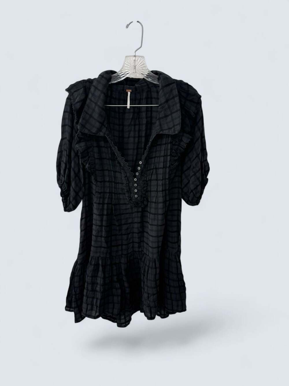 Free People Elora Mini Dress Size XS Black Plaid - Picture 2 of 8